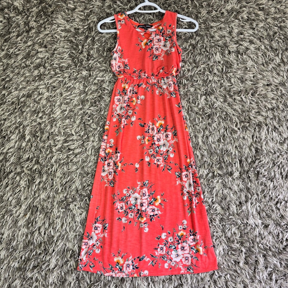 Stella & Sienna Trixxi Womens Coral Pink Floral Sleeveless Midi Dress Size S